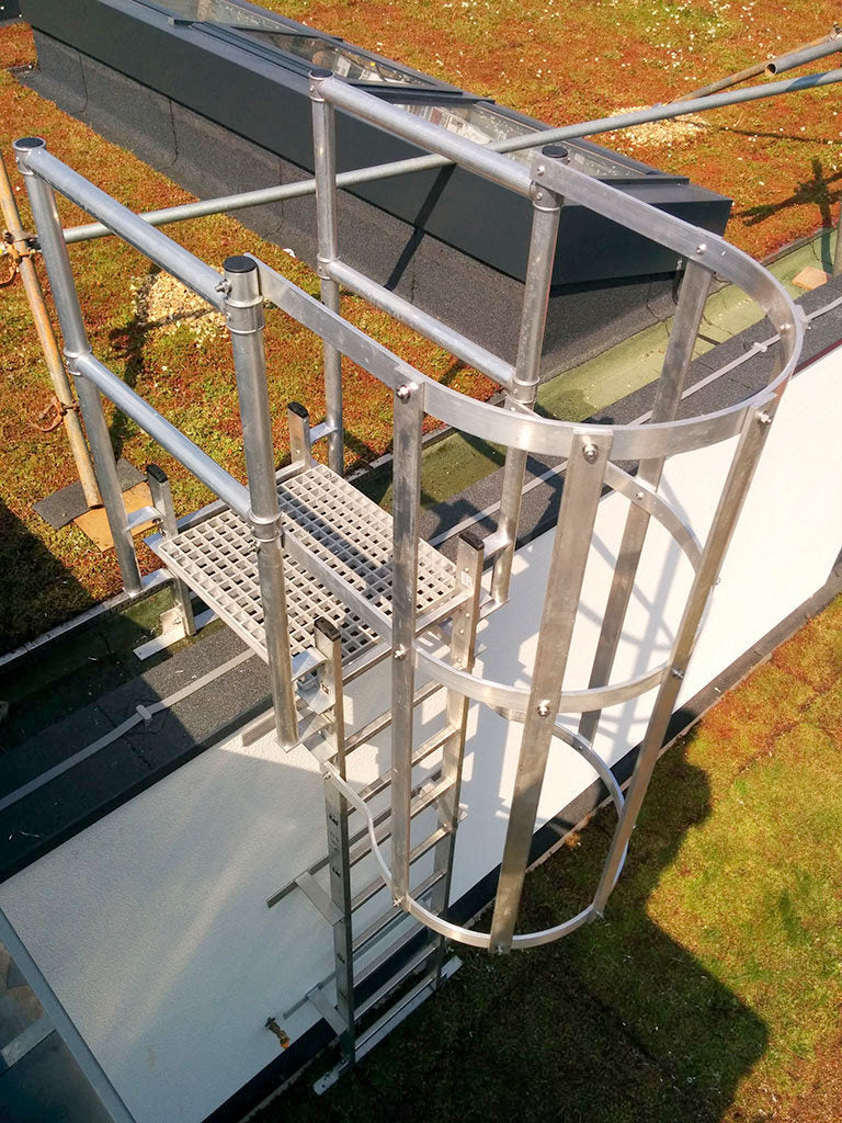 Fixed Vertical Ladder with Safety Cage, Walkthrough & Parapet