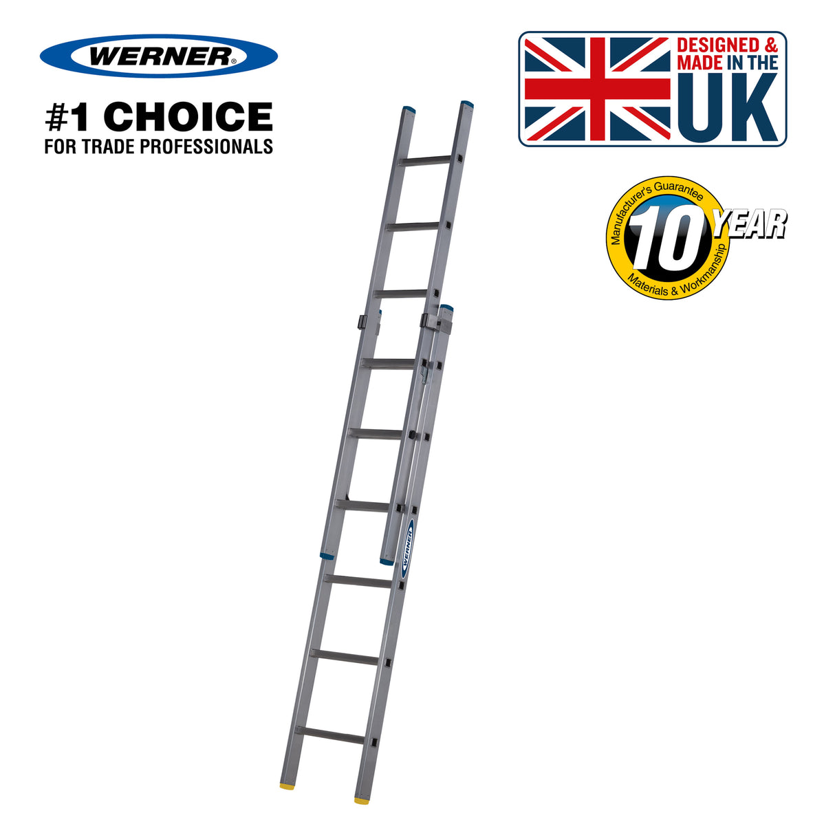 Werner 2 Section Square Rung Aluminium Extension Ladder - 2 x 6 Rung