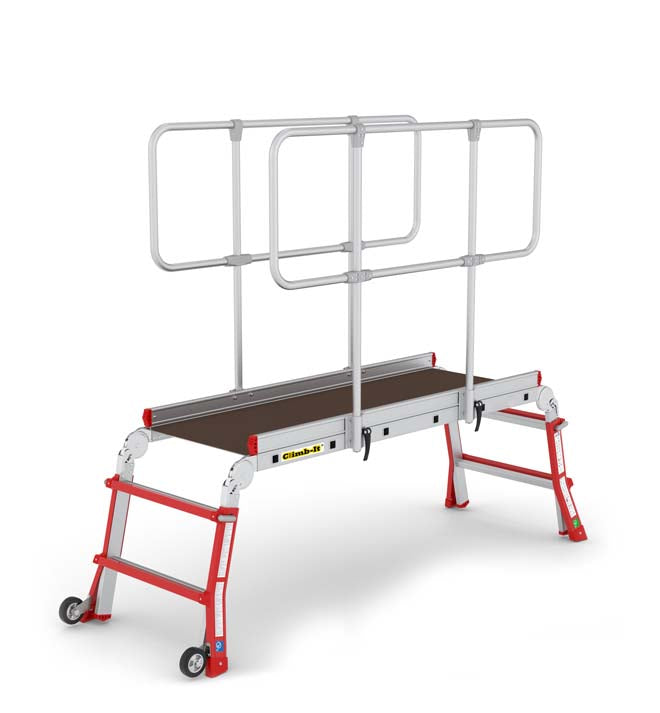 Climb It Telescopic Adjustable Work Platform Un-Extended With Guardrails