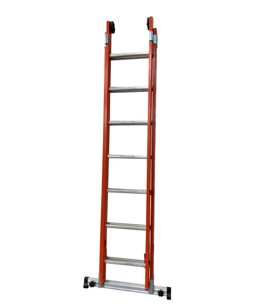 GRP Double Section Fibreglass Extension Ladder With Retractable Stabiliser Bar - 2 x 11