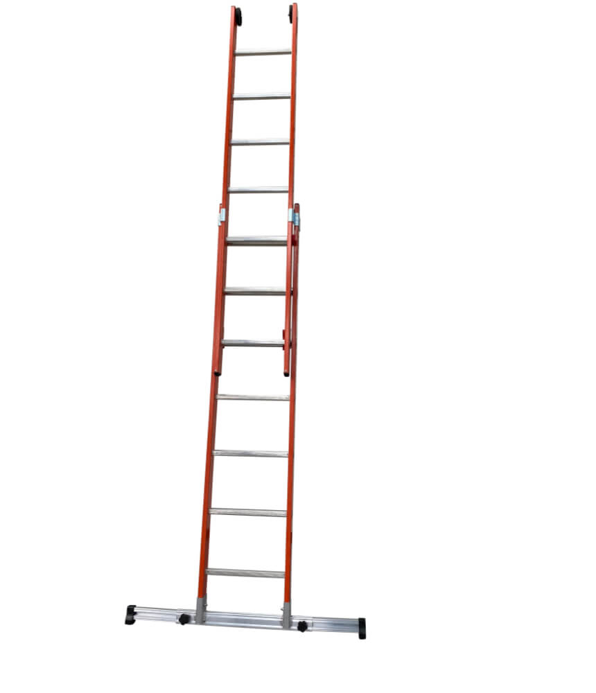 GRP Double Section Fibreglass Extension Ladder With Retractable Stabiliser Bar - 2 x 11