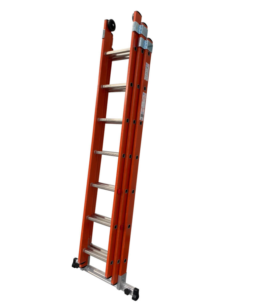 GRP Triple Section Fibreglass Extension Ladders With Retractable Stabiliser Bar