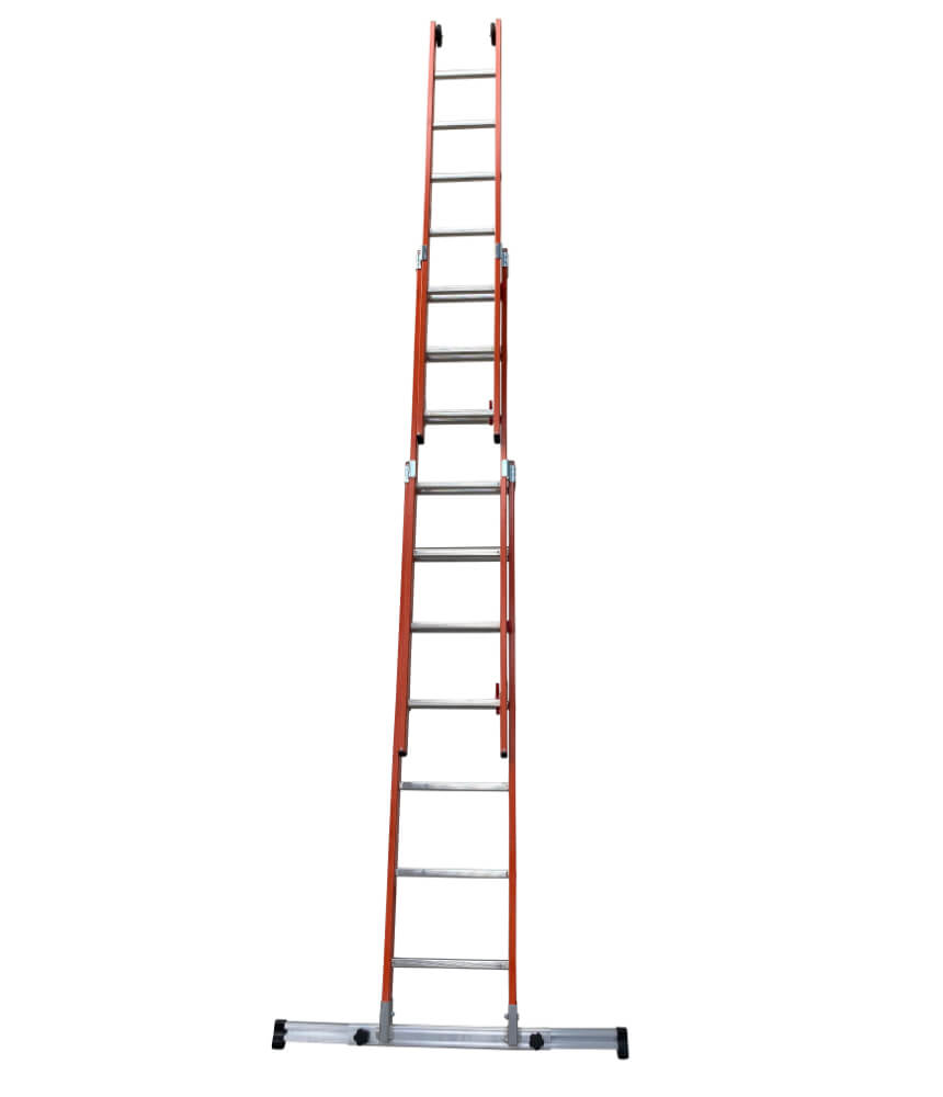 GRP Triple Section Fibreglass Extension Ladder With Retractable Stabiliser Bar - 3 x 7