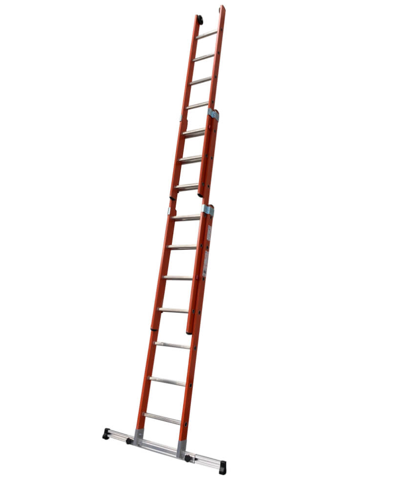 GRP Triple Section Fibreglass Extension Ladder With Retractable Stabiliser Bar - 3 x 9