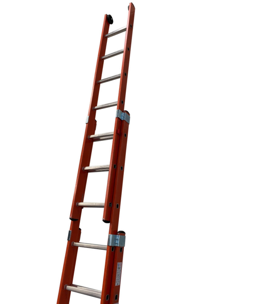 GRP Triple Section Fibreglass Extension Ladder With Retractable Stabiliser Bar - 3 x 9