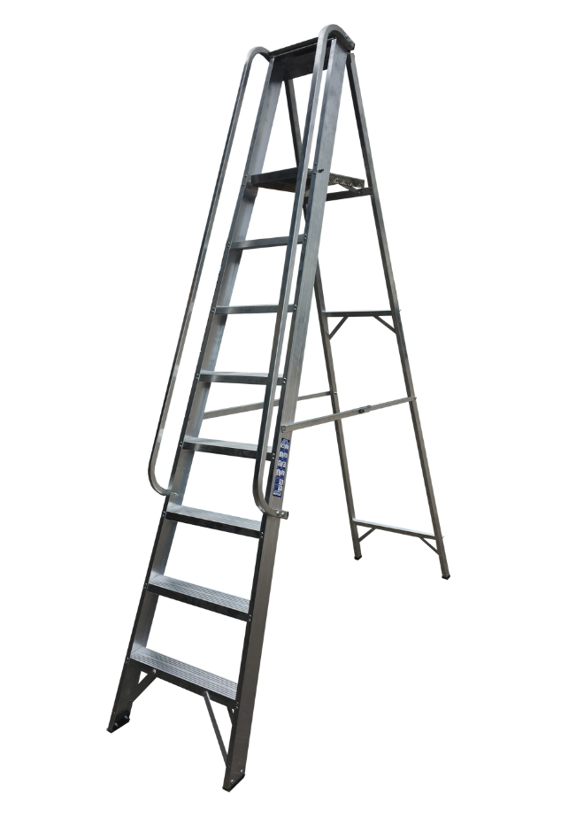 Heavy Industrial Platform Stepladders With Integrated Tool Tray