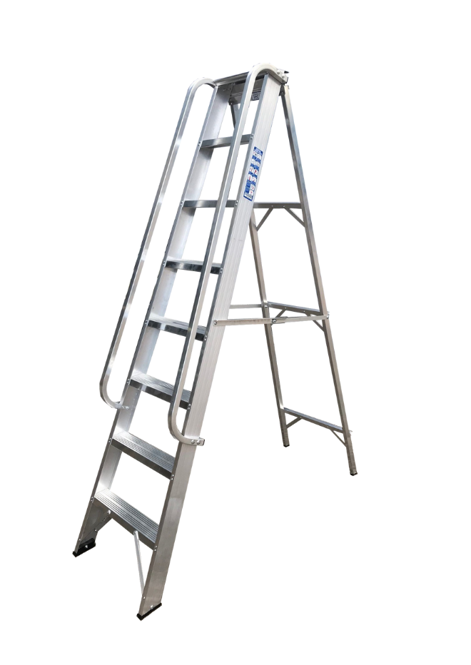 Heavy Industrial swingback Step ladders With Integrated Tool Tray