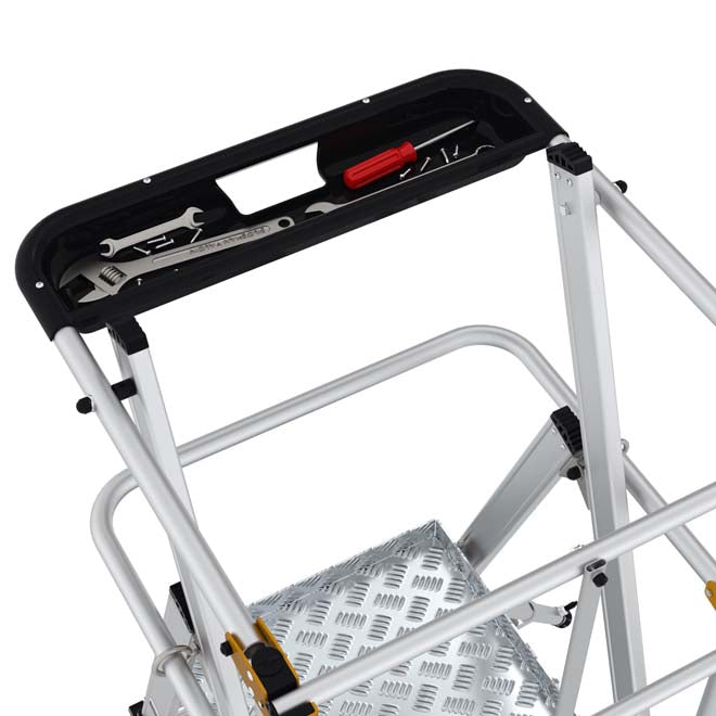 Climb-It EN131 Folding Steps With Enclosed Platform - 3 Tread Tool Tray