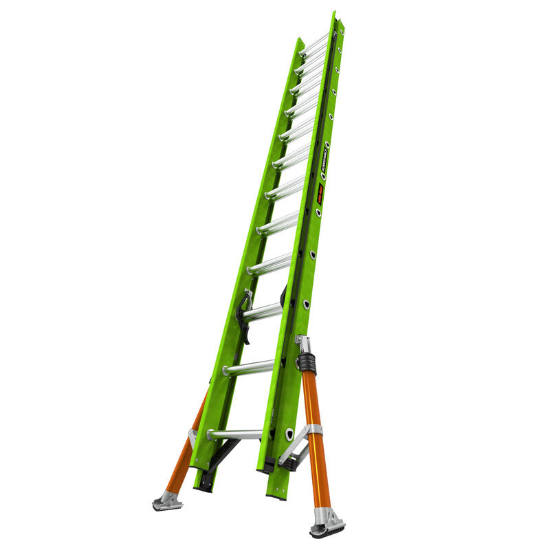 off center view of the closed ladder with feet extended