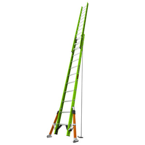 Fully extended ladder with operating rope used to extend the ladder