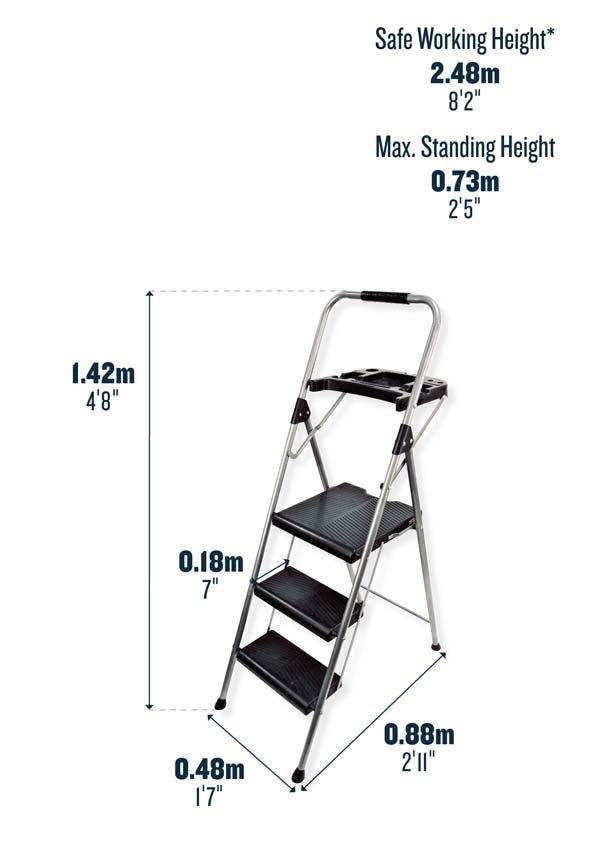 Werner 3 Tread Sure Grip Step Stool Dimensions 