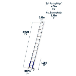 Werner 30113820 3.8m Telescopic Ladder Dimensions