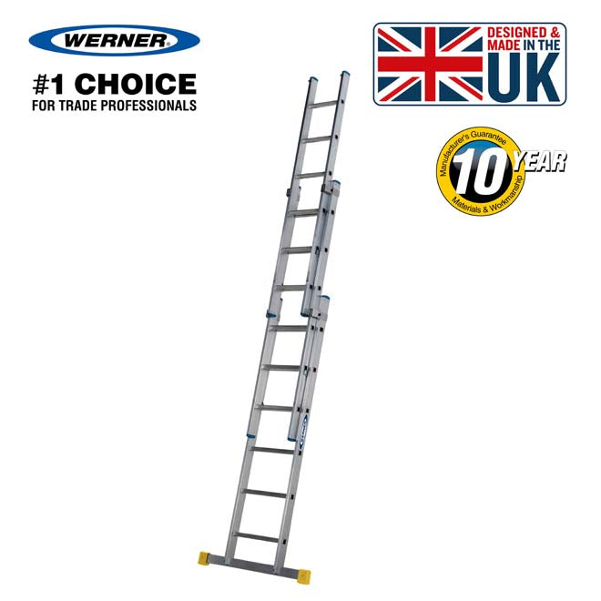 Werner 3 Section Square Rung Aluminium Extension Ladder - 3 x 6 Rung
