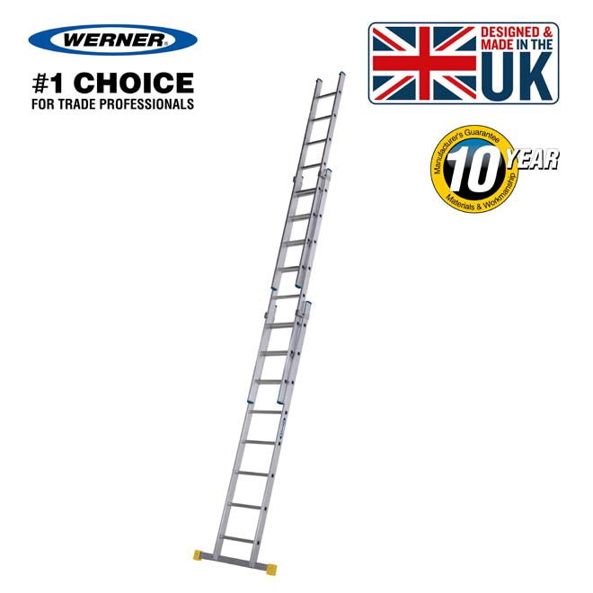 Werner 3 Section Square Rung Aluminium Extension Ladder - 3 x 8 Rung