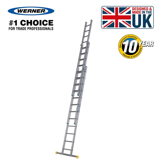 Werner 3 Section Square Rung Aluminium Extension Ladder - 3 x 12 Rung