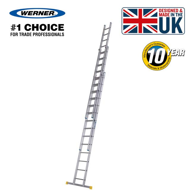 Werner 3 Section Square Rung Aluminium Extension Ladder - 3 x 14 Rung