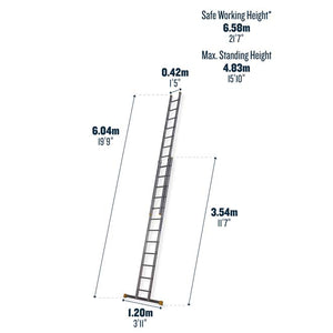 Werner 2 Section Square Rung Aluminium Extension Ladder - 2 x 12 Rung - Dimensions