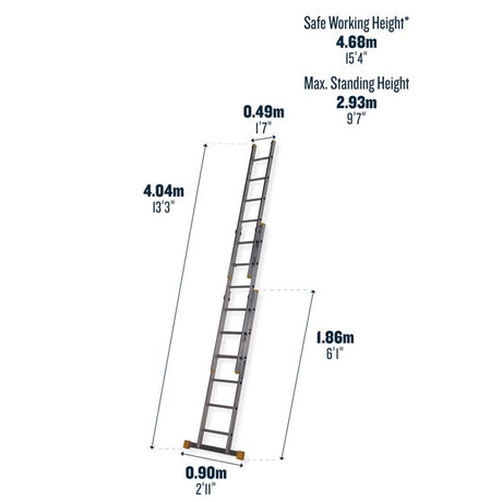 3 x 6 Triple D Rung Werner Extension Ladder Dimensions