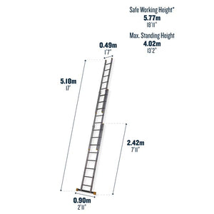 3 x 8 Triple D Rung Werner Extension Ladder Dimensions