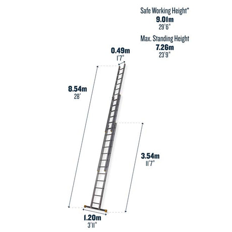 3 x 12 Triple D Rung Werner Extension Ladder Dimensions