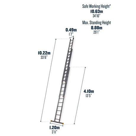 3 x 14 Triple D Rung Werner Extension Ladder Dimensions