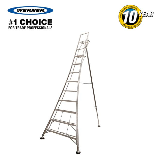 Werner Adjustable Tripod Ladder With Ground Spike - 9 Tread