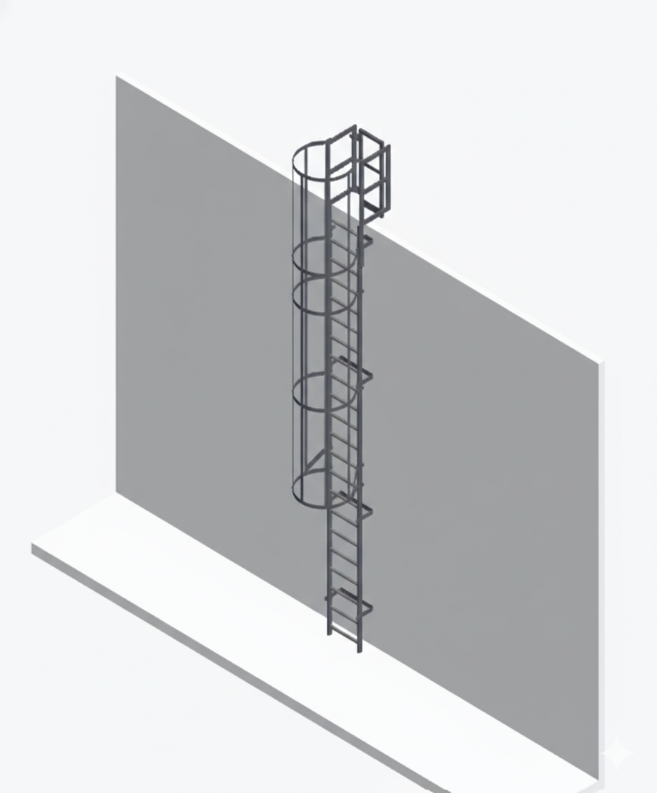 Certified Galvanised Steel Roof Access Ladder With Safety Cage