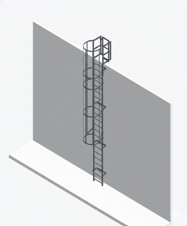 Certified Galvanised Steel Roof Access Ladder With Safety Cage