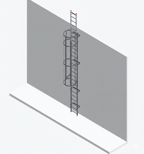 Certified Galvanised Steel Hatch Fixed Ladder With Extendable Exit and Safety Cage