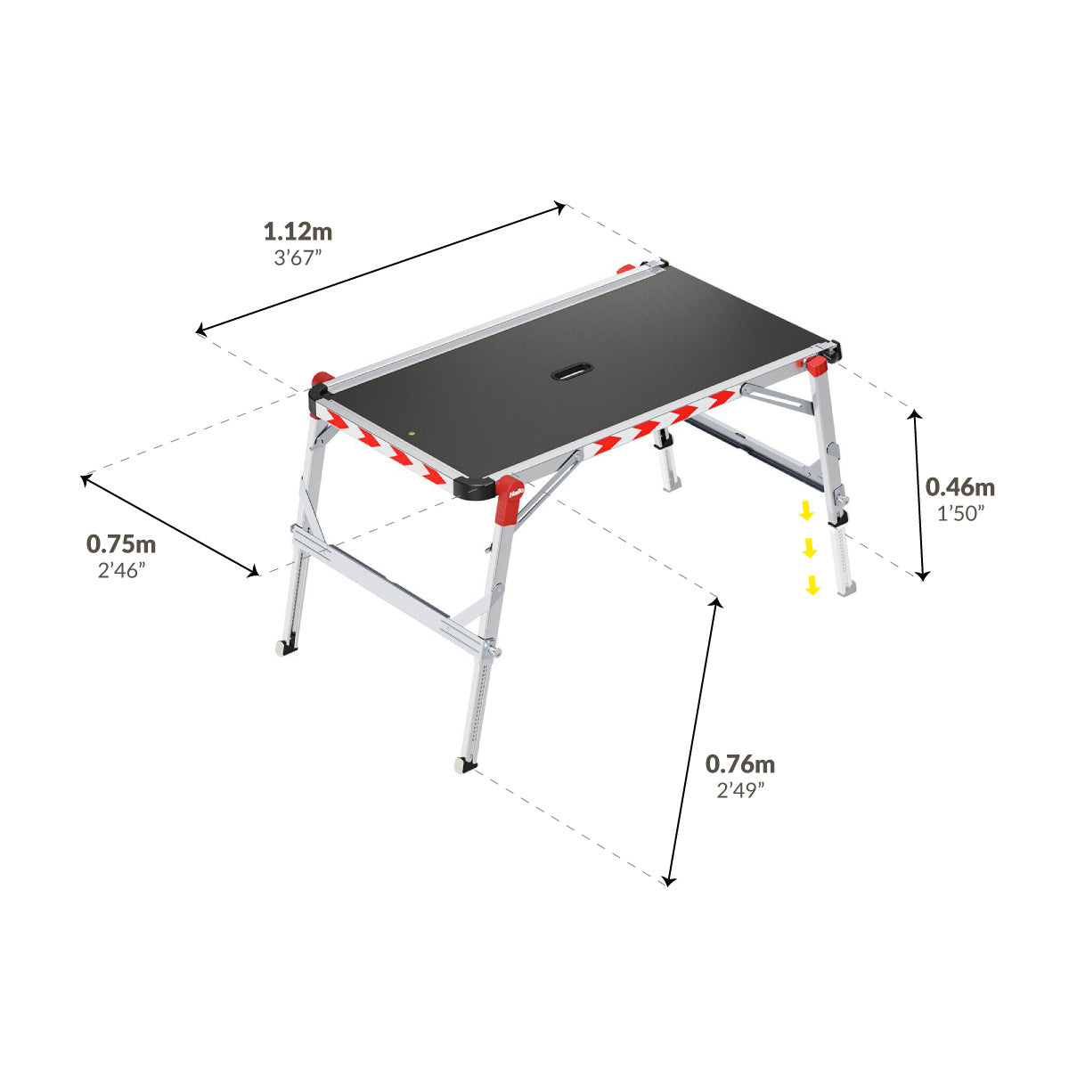 TP Plus - 2 in 1  Work Platform On Stairs Dimensions